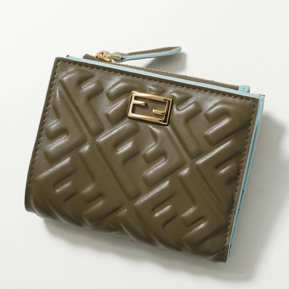 Fendi Bi fold Wallet SLIM NAPPA MATISSE Leather FF AVOCADO AQUIFER